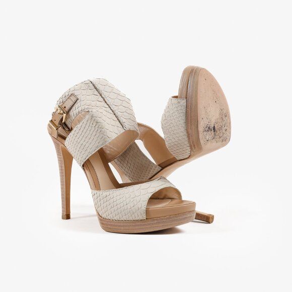 Fendi Nude Snakeskin Platform Sandals with Ankle Buckle - Picture 4 of 9